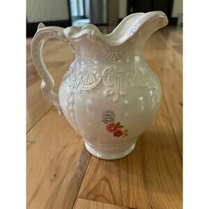 Vintage Arners Pitcher Ceramic White & Roses 7” EXCELLENT CONDITION